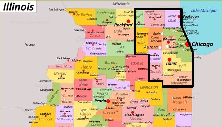 Map of Area Kandu Construction service in Illinois